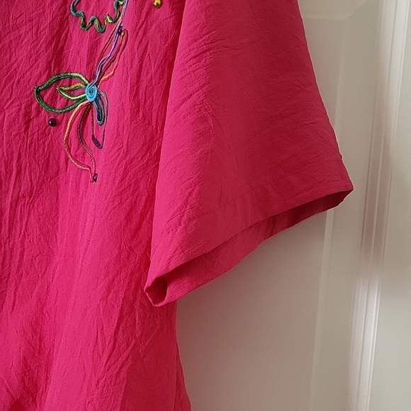 Orare Vintage Hot Pink V-Neck Top Embroidered Women Size M - Picture 6 of 8